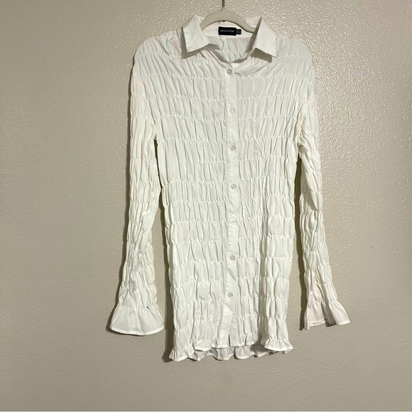 PLT Textured White Long Sleeve Blouse Size 6 - Picture 1 of 5